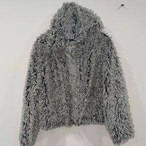Avec Les Filles Silver Faux Fur Jacket
